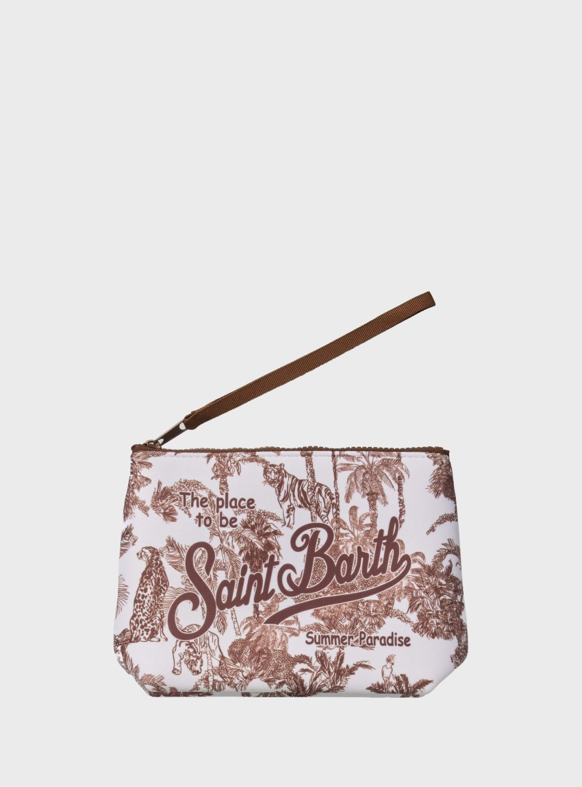 MC2 Saint Barth Aline scuba pouch with pink jungle oceania print - Brown