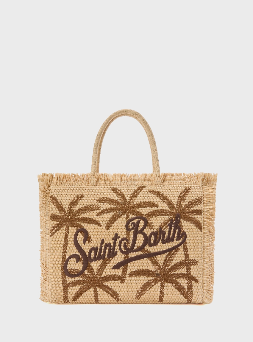 MC2 Saint Barth Regular Vanity straw effect bag with palm embroidery - Natural