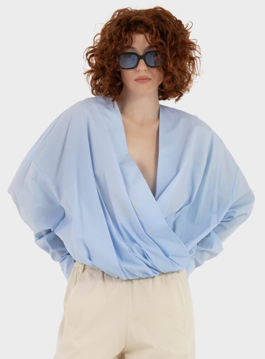 Souvenir Wrap Over Shirt - Sky Blue