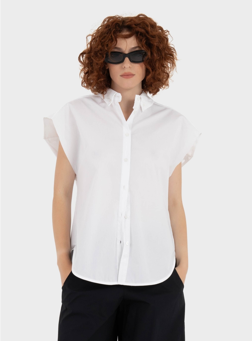 Souvenir Sleeveless Oversized Shirt - White
