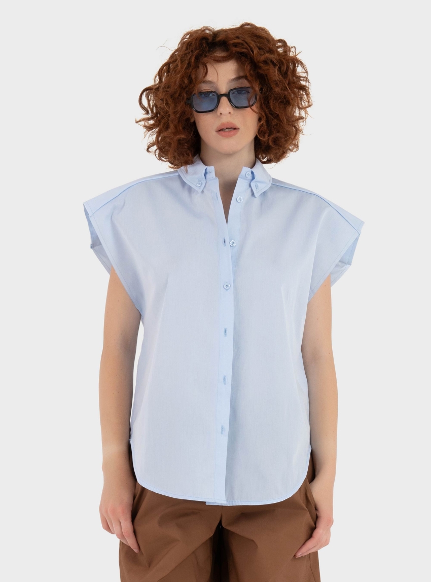 Souvenir Sleeveless Oversized Shirt - Sky Blue