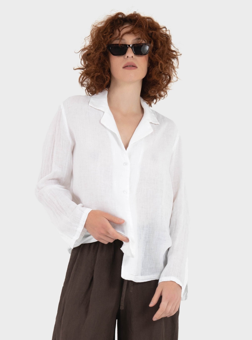 Black & Black  Linen Shirt - White