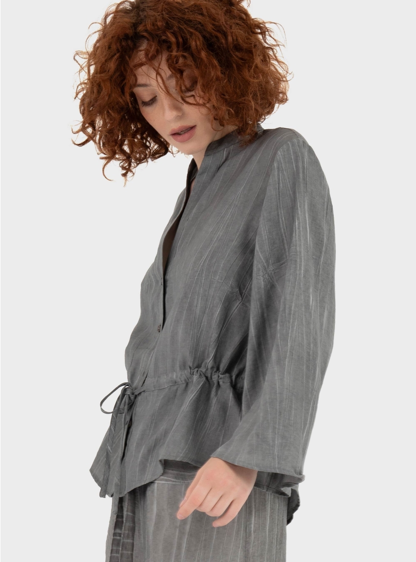 Black & Black  Drawstring Waist Shirt - Grey