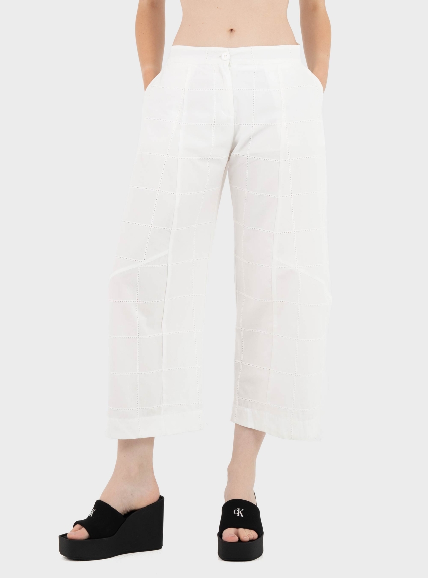 Black & Black  Cropped Pants - White