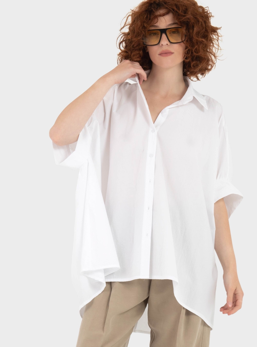 Black & Black  Oversized Short Sleeve Shirt - White