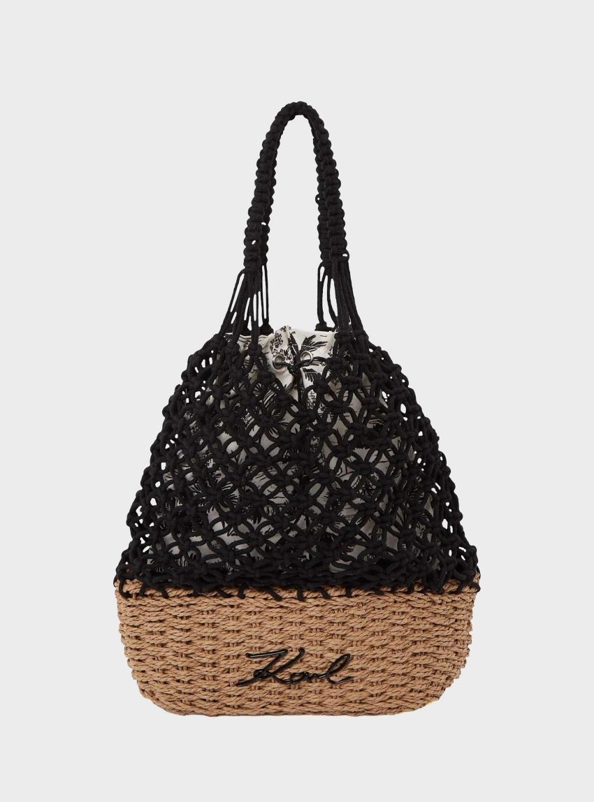 Karl Lagerfeld Signature Macramé Beach Bag - Natural