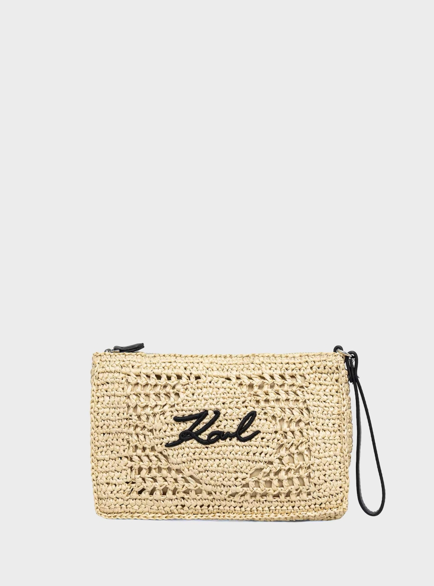Karl Lagerfeld K/Signature Crochet Pouch - Natural