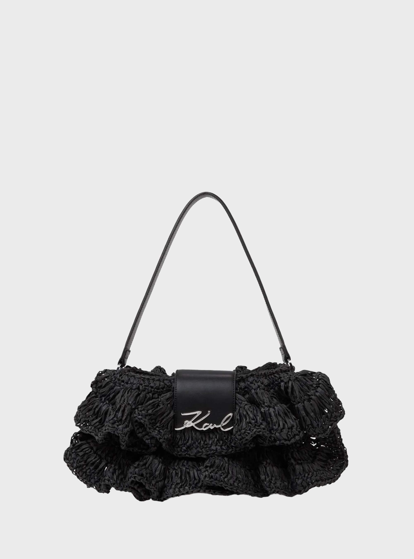 Karl Lagerfeld K/Signature Ruffle Shoulder Bag - Black