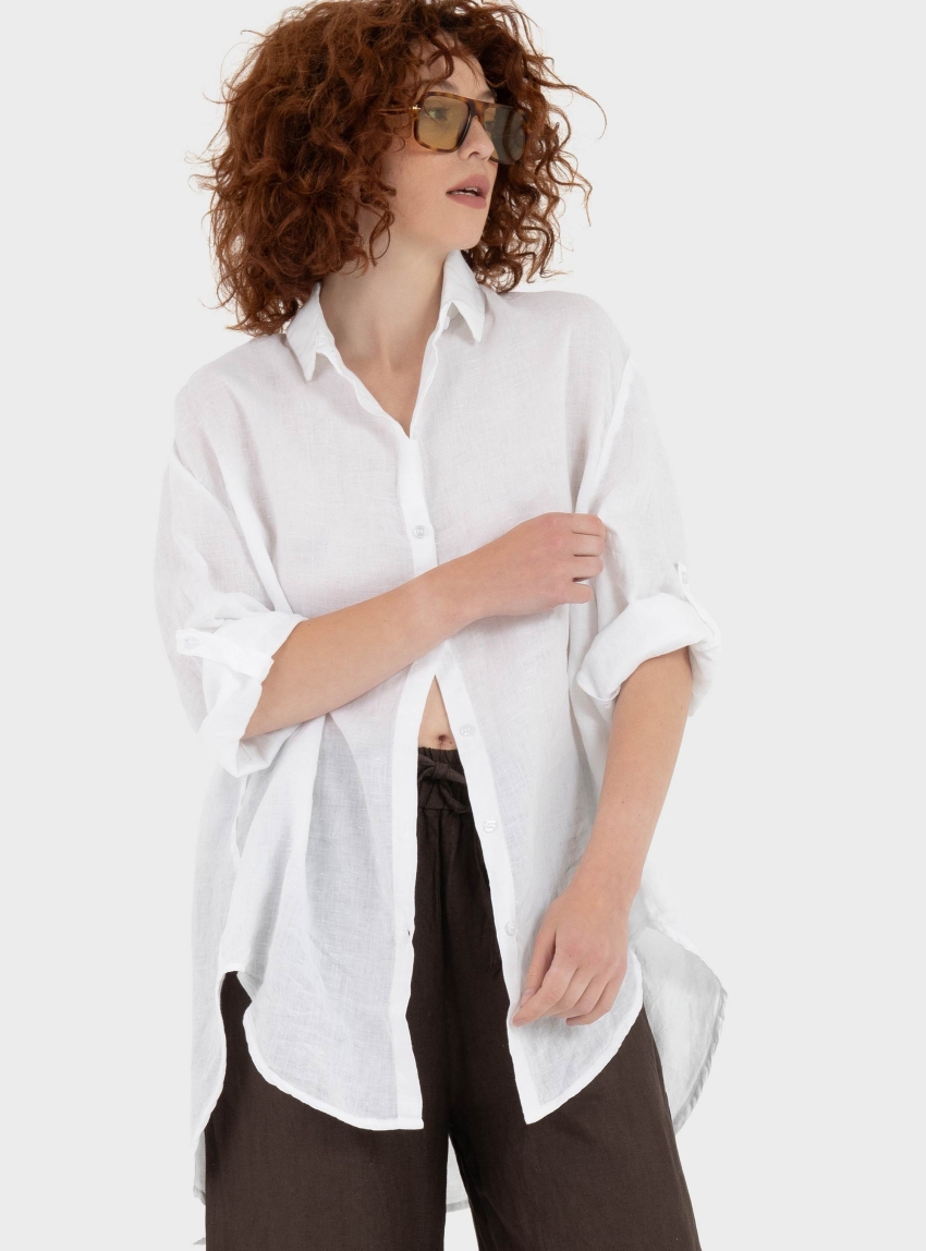 Black & Black  Linen Shirt - White