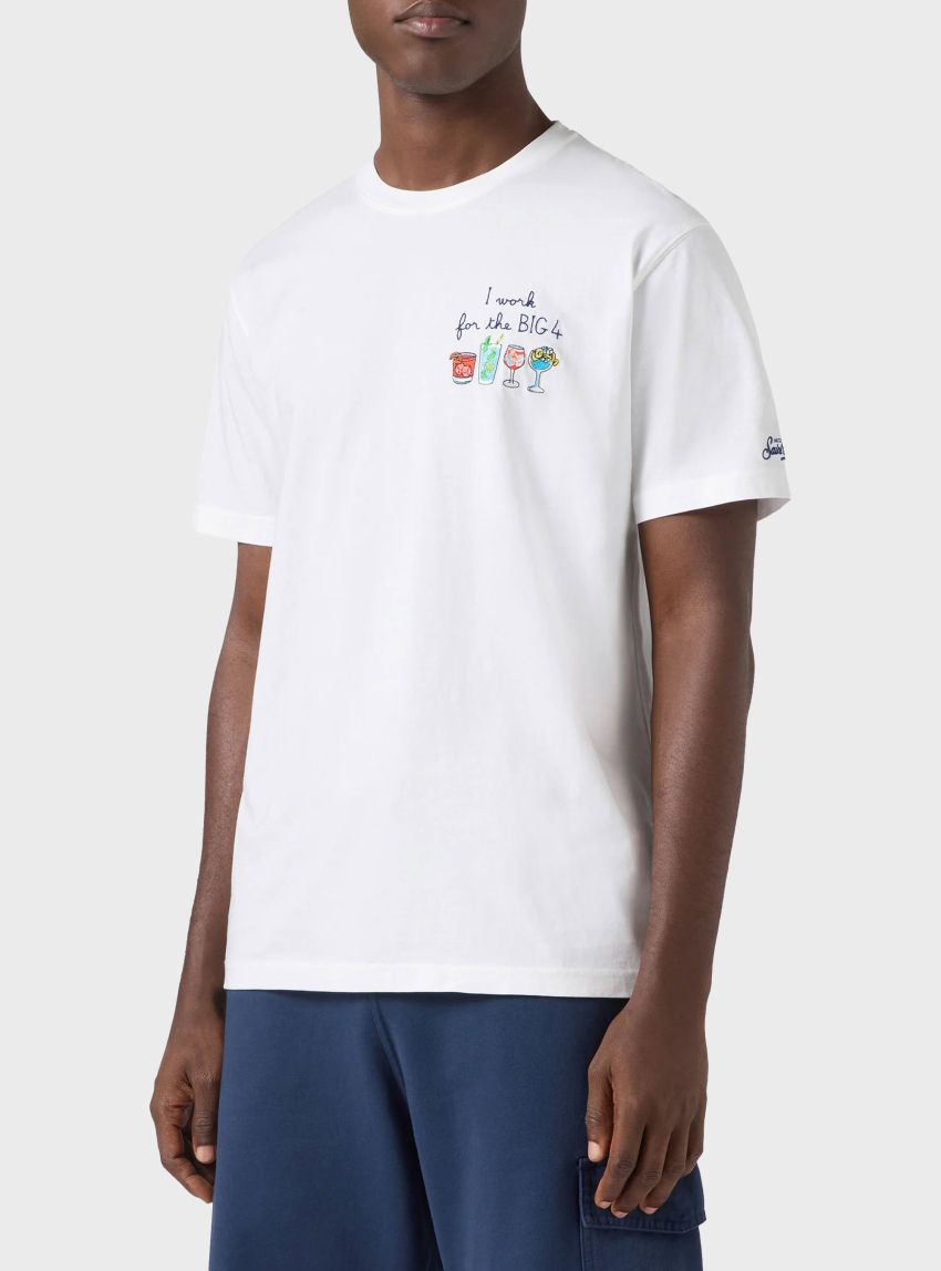MC2 Saint Barth Portofino T-shirt with I Work For The Big 4 embroidery - White