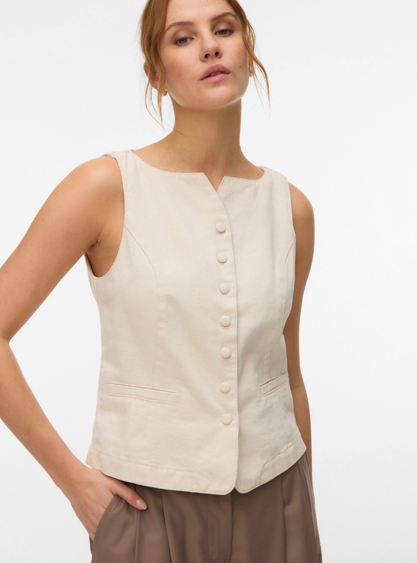 Vero Moda Aware Saga Denim Vest - Ecru
