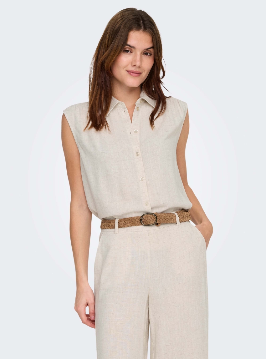 Only Siesta Sleeveless Linen Shirt - Ecru