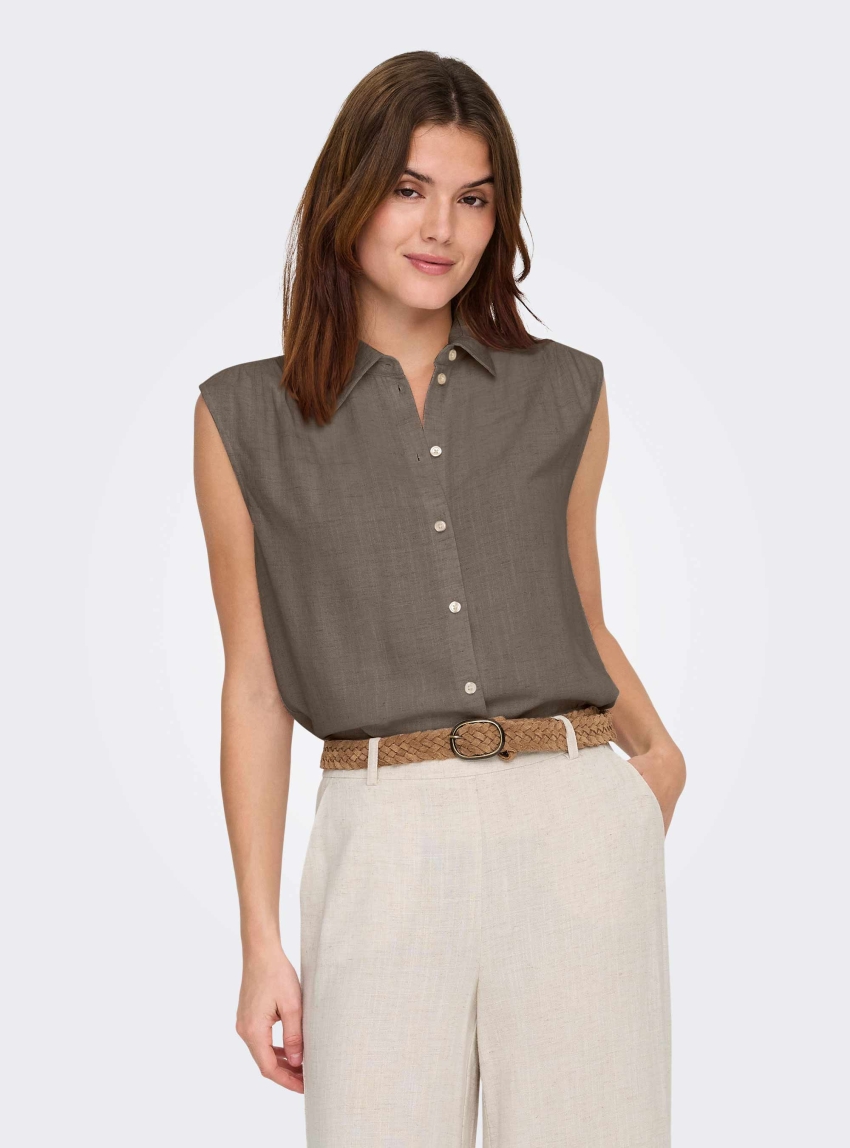 Only Siesta Sleeveless Linen Shirt - Brown