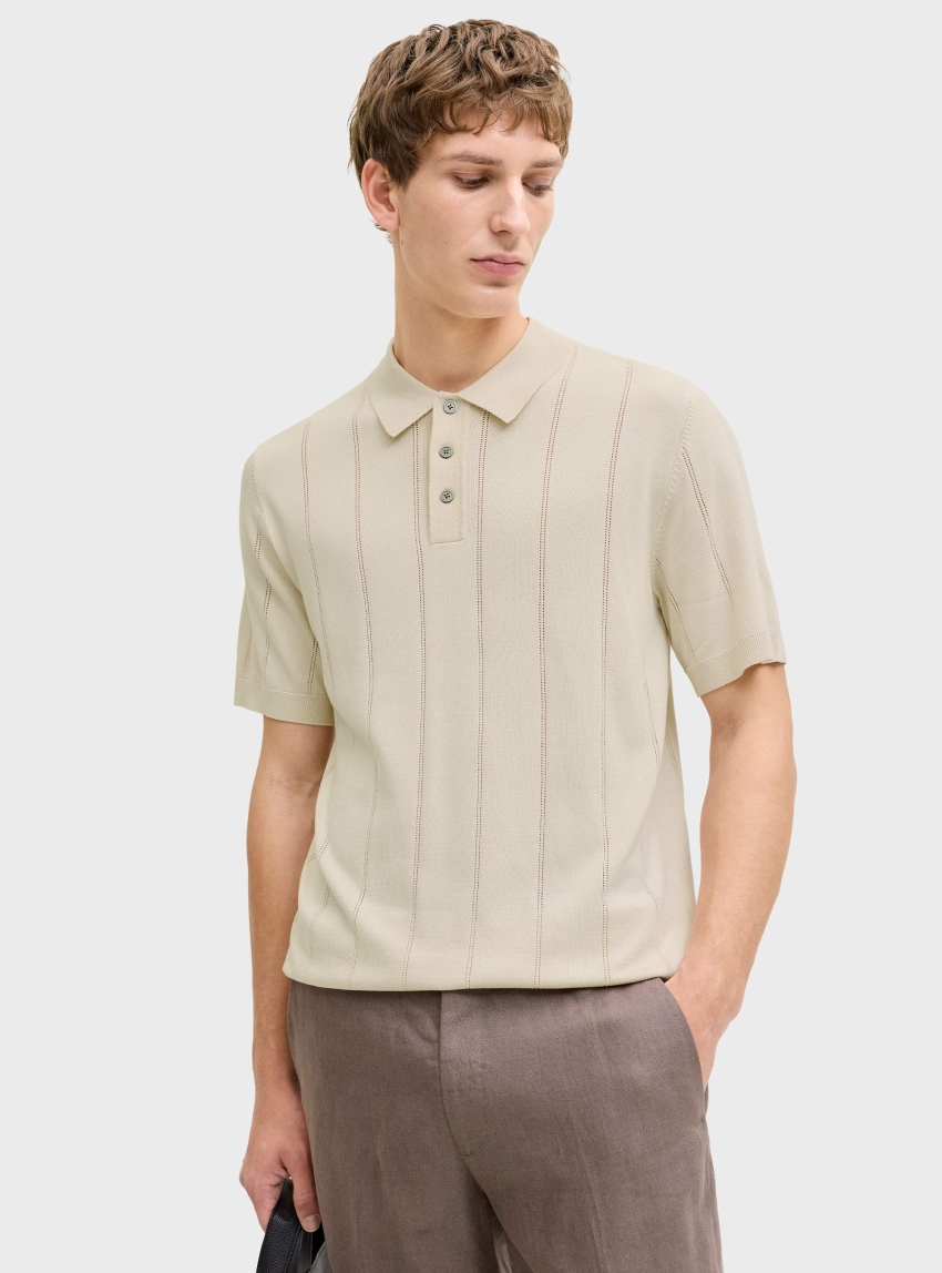 Jack & Jones Premium William Structure Knit Polo - Light Beige