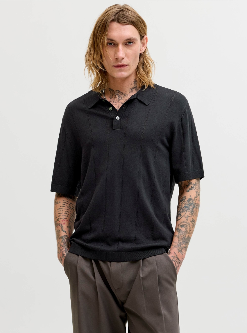 Jack & Jones Premium William Structure Knit Polo - Black