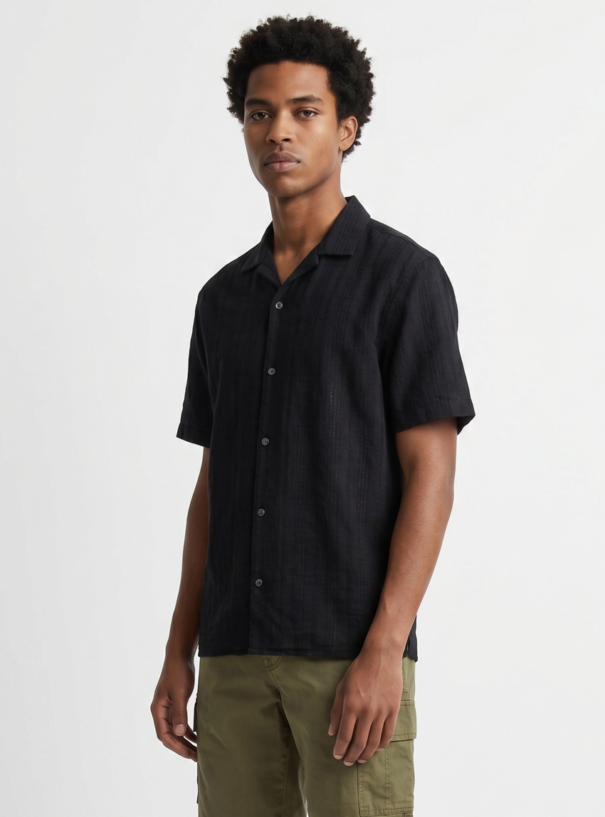 Jack & Jones Premium Summer Linen Blen Dobby Shirt - Black