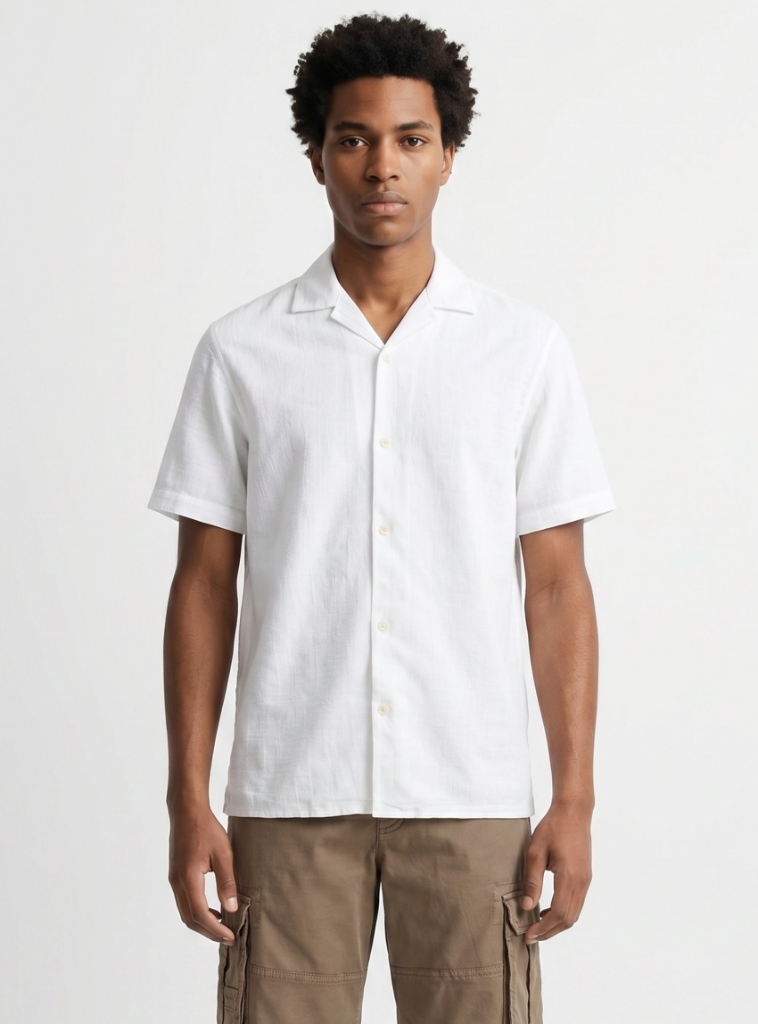 Jack & Jones Premium Summer Linen Blen Dobby Shirt - White