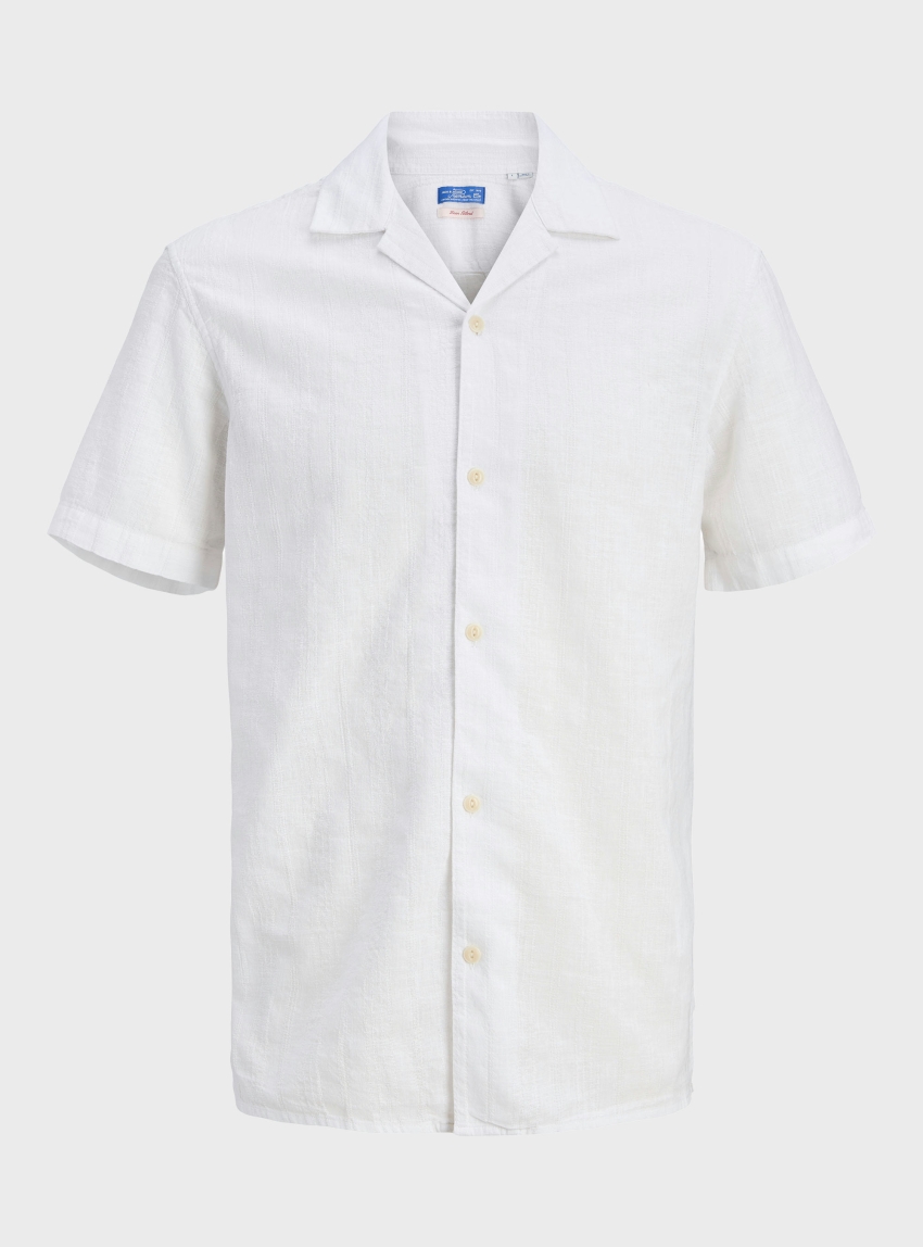Jack & Jones Premium Summer Linen Blen Dobby Shirt - White