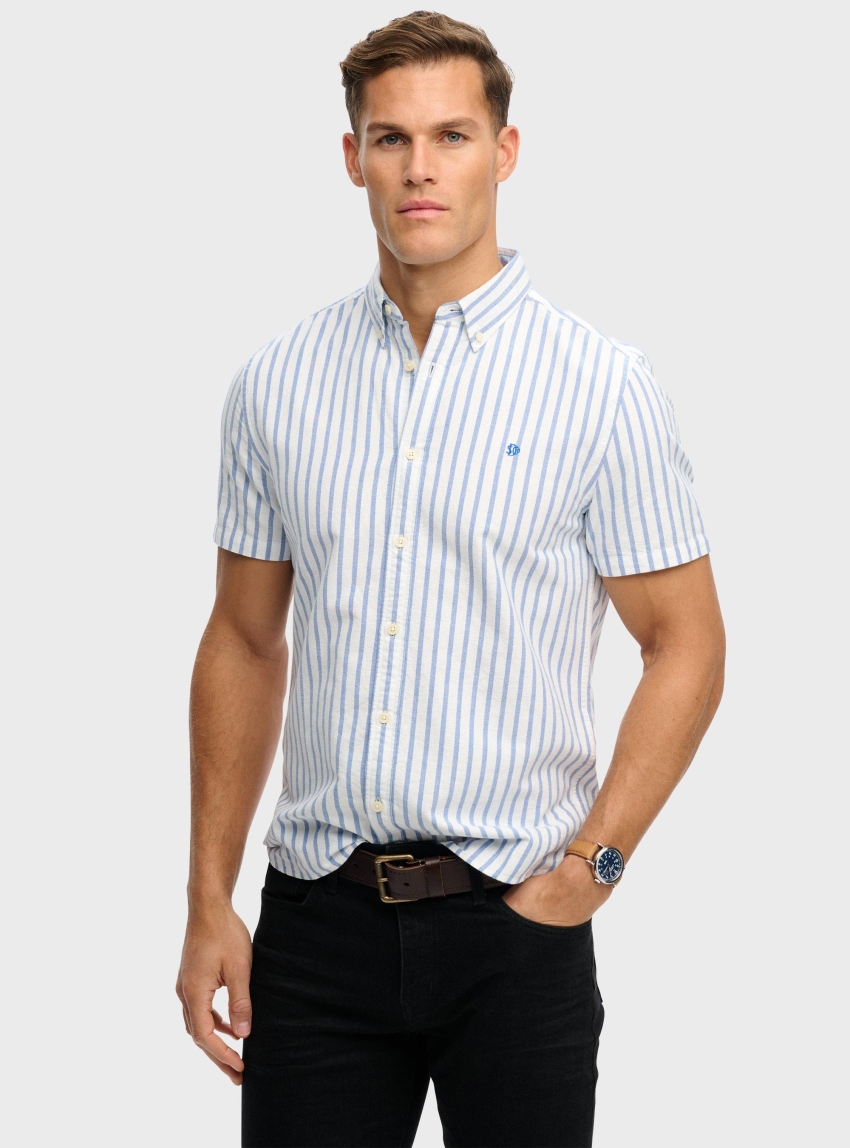 Superdry Preppy Oxford Short Sleeve Shirt - Striped Light Blue