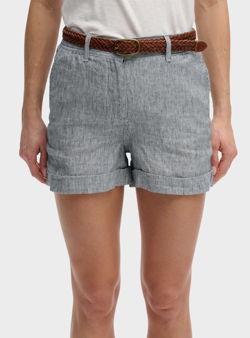 Superdry Mid Rise Linen Shorts - Indigo