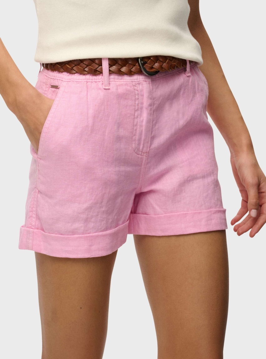 Superdry Mid Rise Linen Shorts - Pink