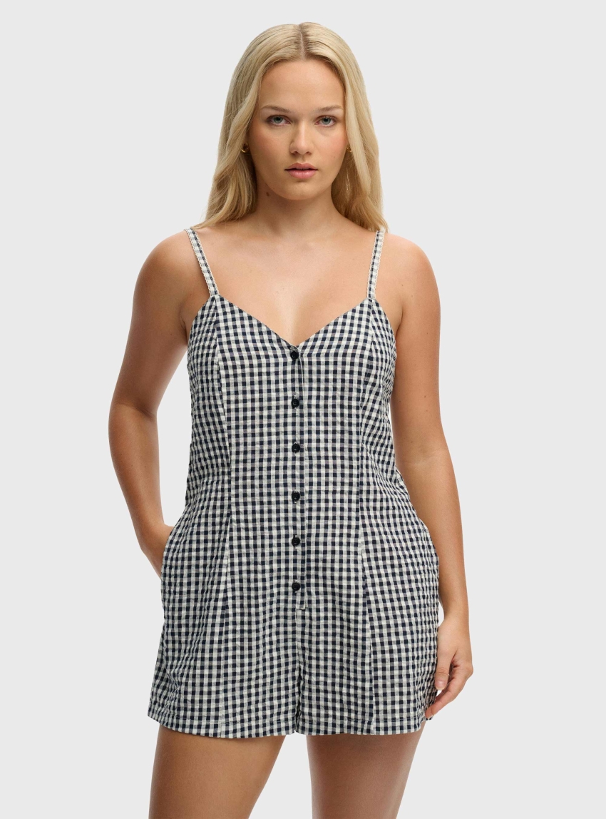 Superdry Gingham Cami Playsuit - Navy