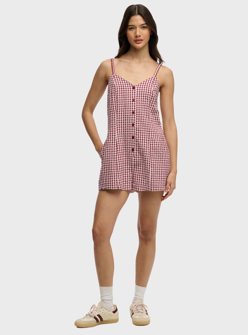 Superdry Gingham Cami Playsuit - Red