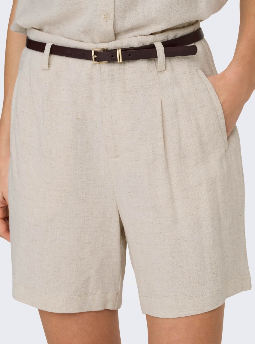 Only Siesta High Waist Belt Linen Blend Shorts - Ecru