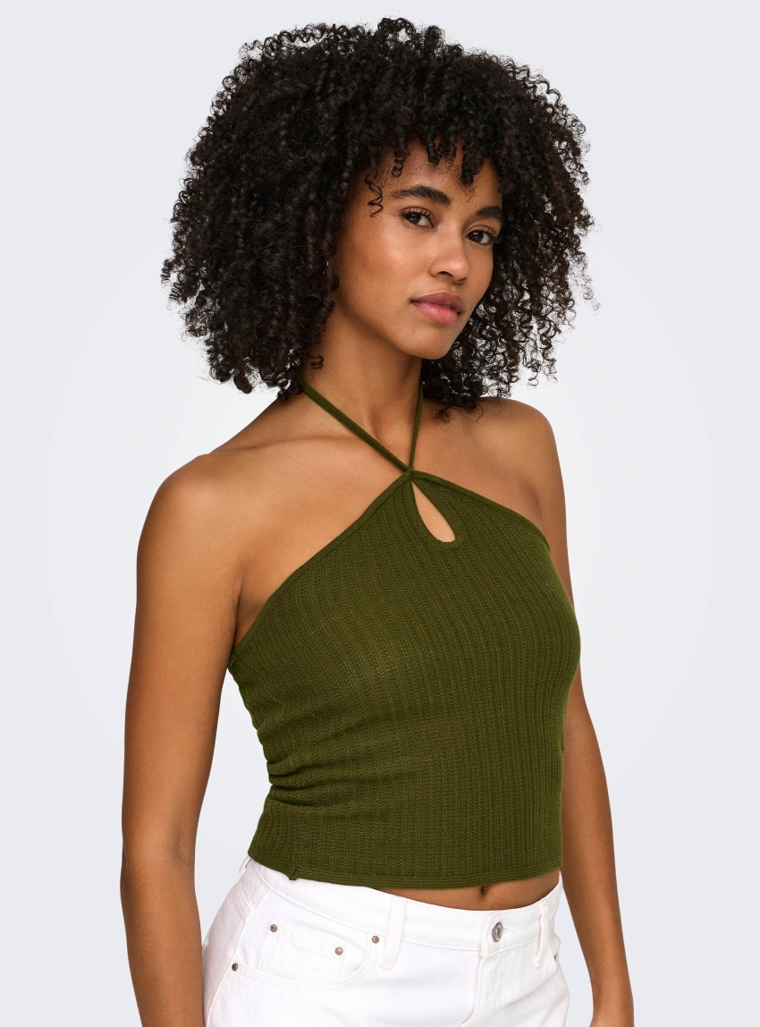 Only Zoey Halter Neck Tie String Top - Olive 