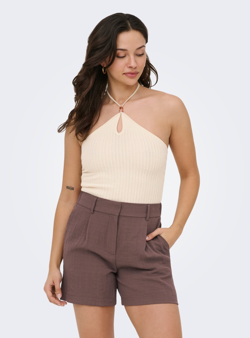 Only Zoey Halter Neck Tie String Top - Light Beige