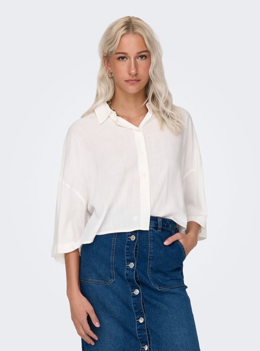 Only Astrid 2/4 Crop Shirt - White