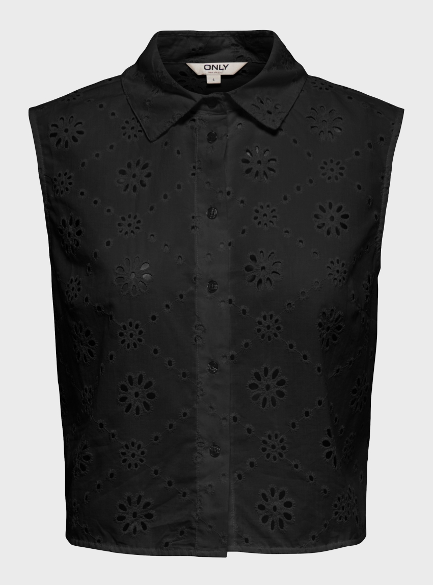 Only Alithea Sleeveless Embroidery Short Shirt - Black