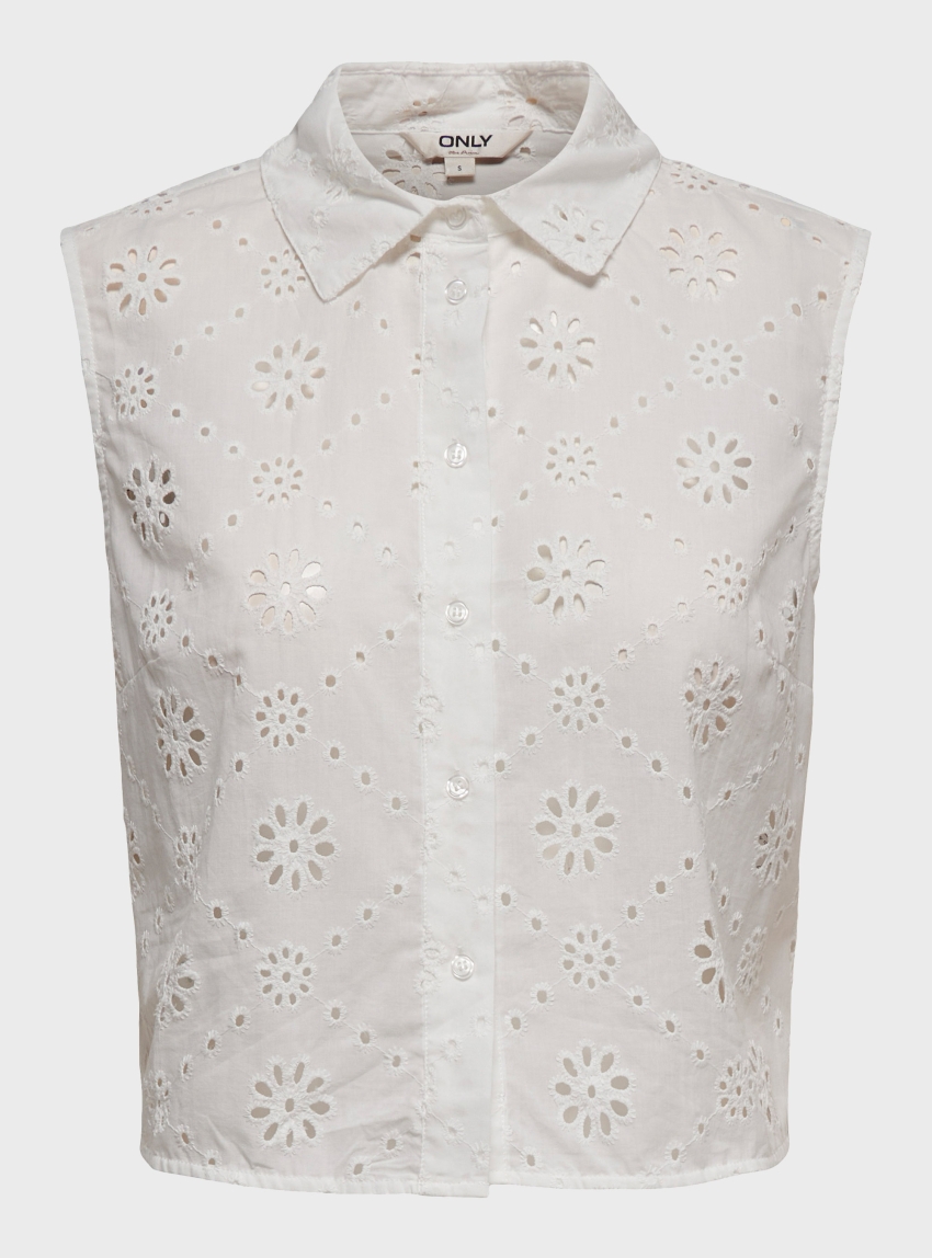 Only Alithea Sleeveless Embroidery Short Shirt - White