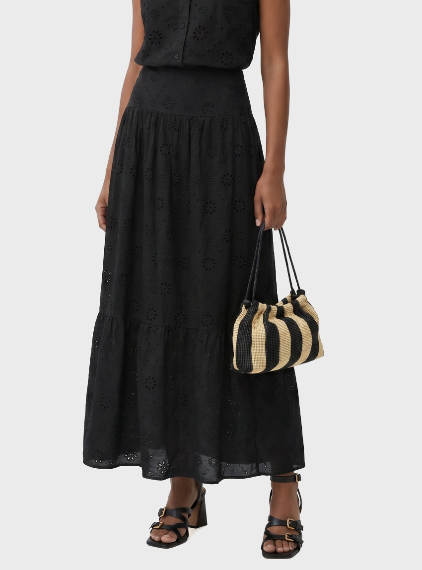 Only Alithea Long Embroidery Skirt - Black
