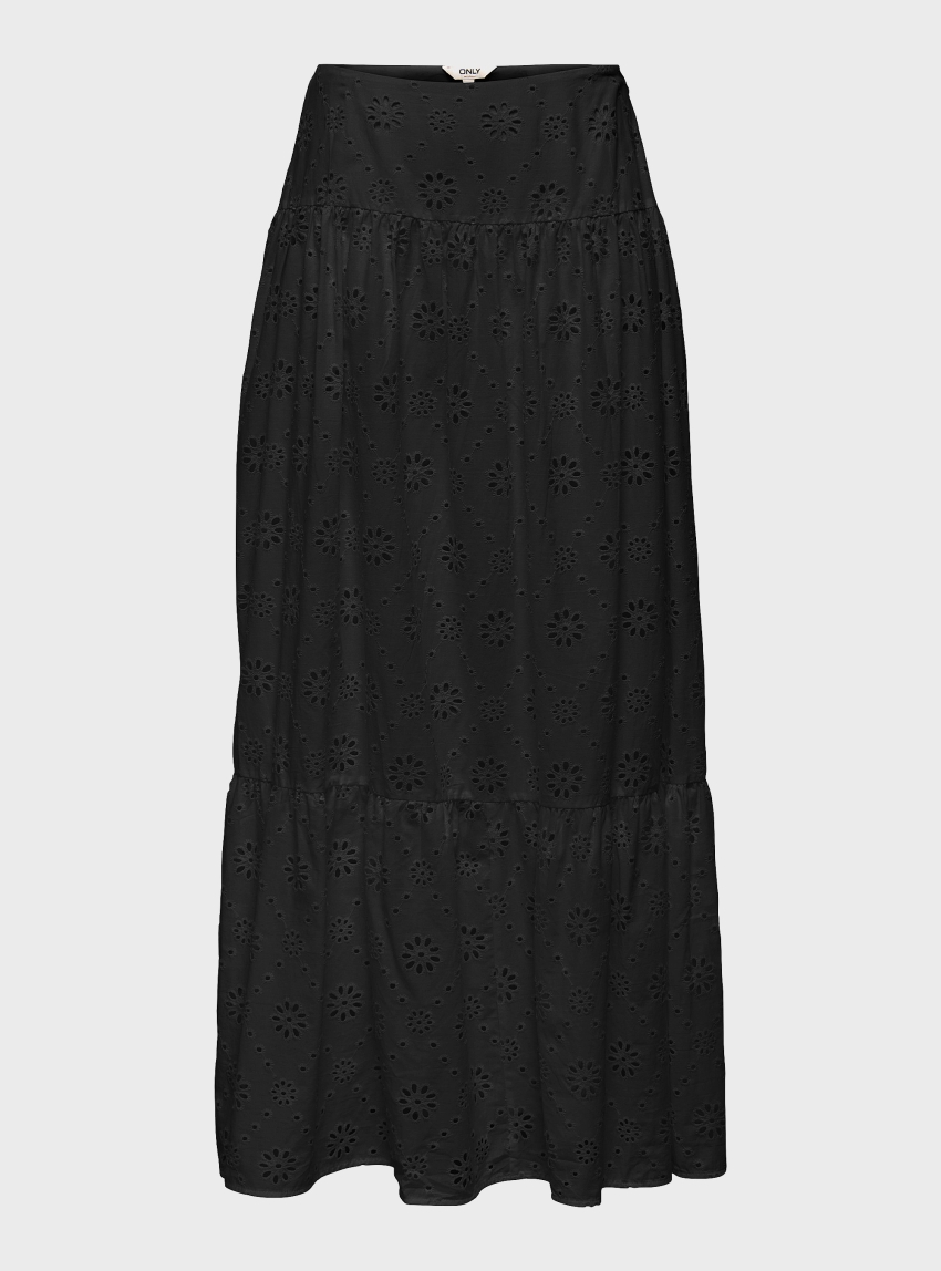 Only Alithea Long Embroidery Skirt - Black