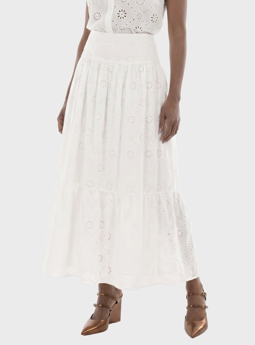 Only Alithea Long Embroidery Skirt - White