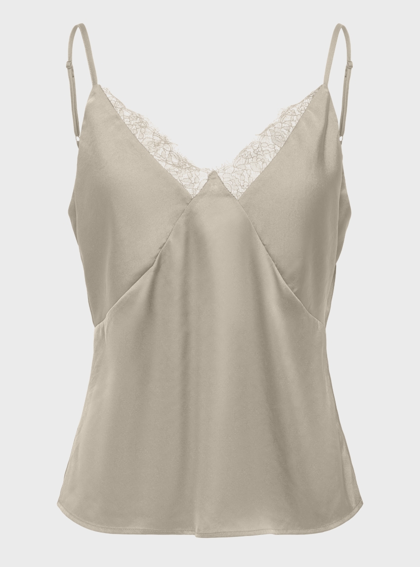 Only Faraya Strap Lace Satin Top - Ecru