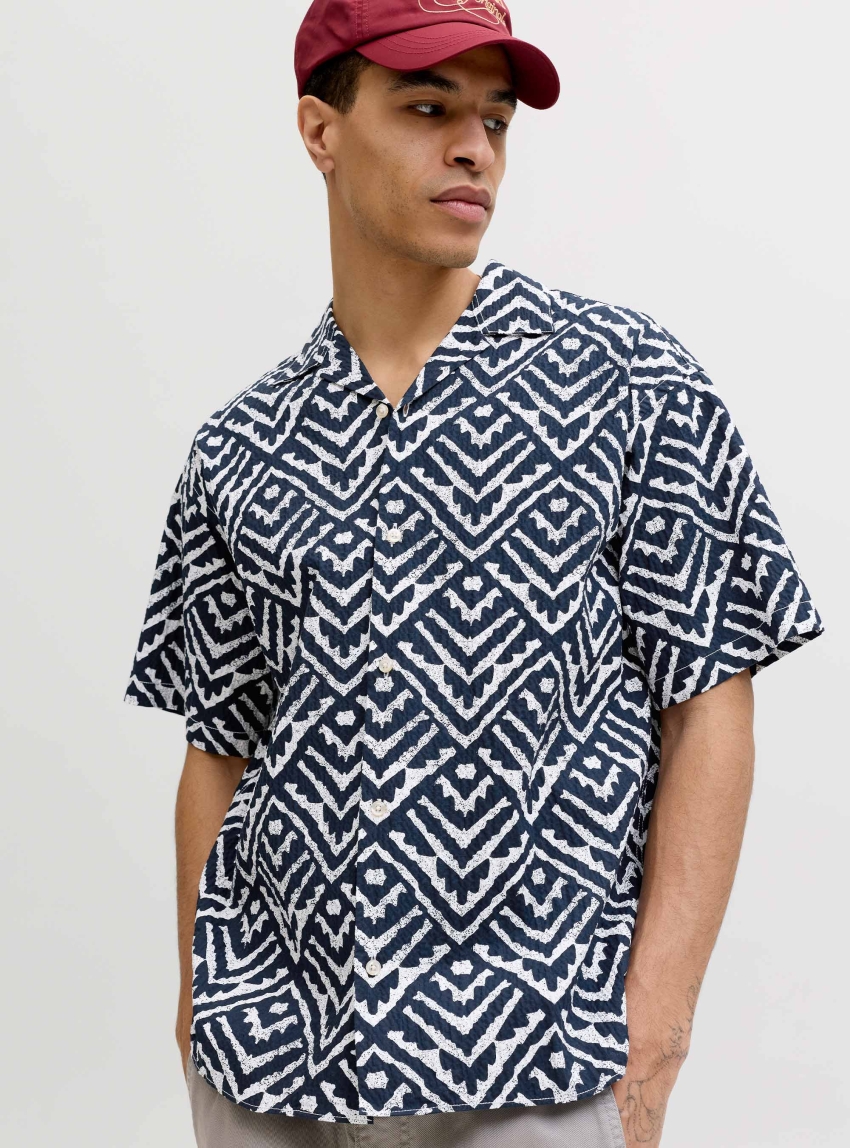 Jack & Jones Milo Seersucker Resort Shirt - Blue