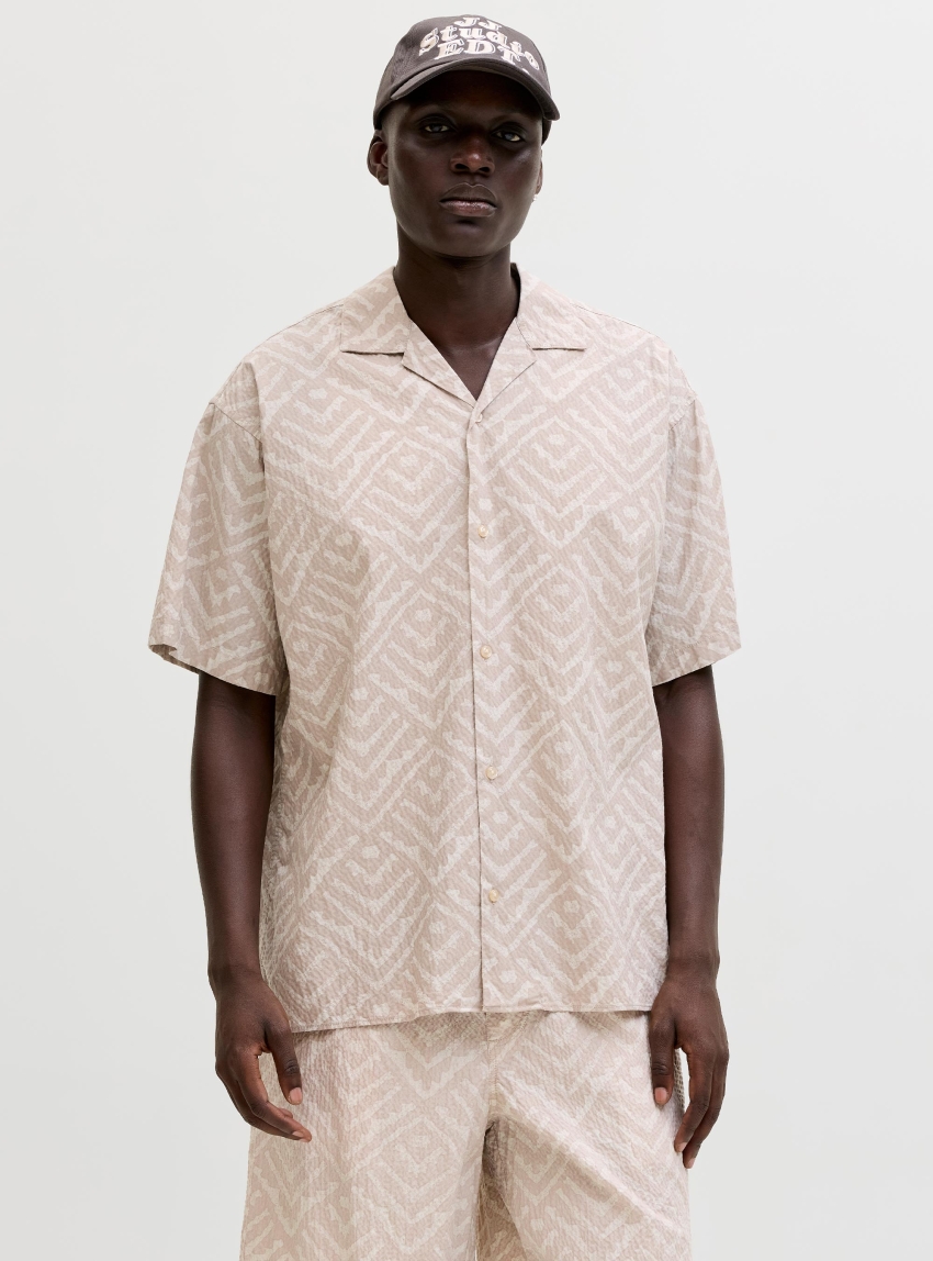 Jack & Jones Milo Seersucker Resort Shirt - Ecru