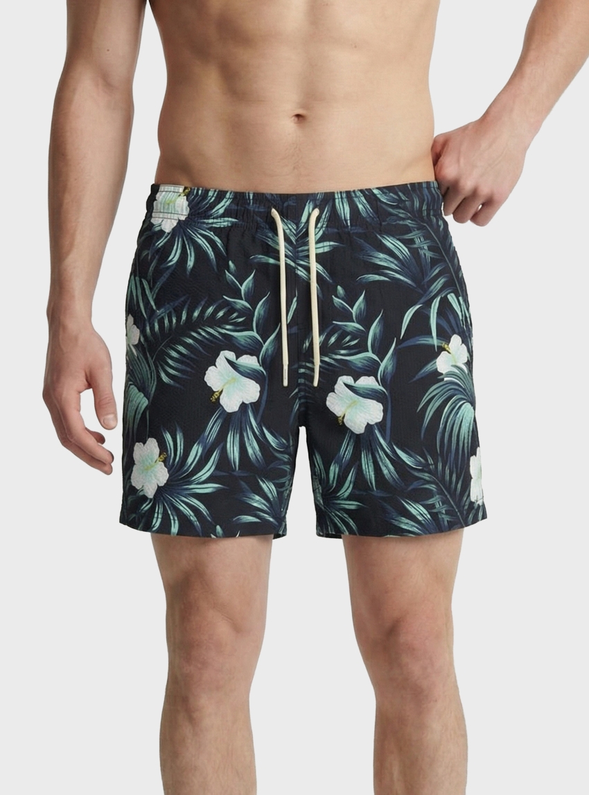 Jack & Jones Maui Flower Seersucker Swimshort - Black