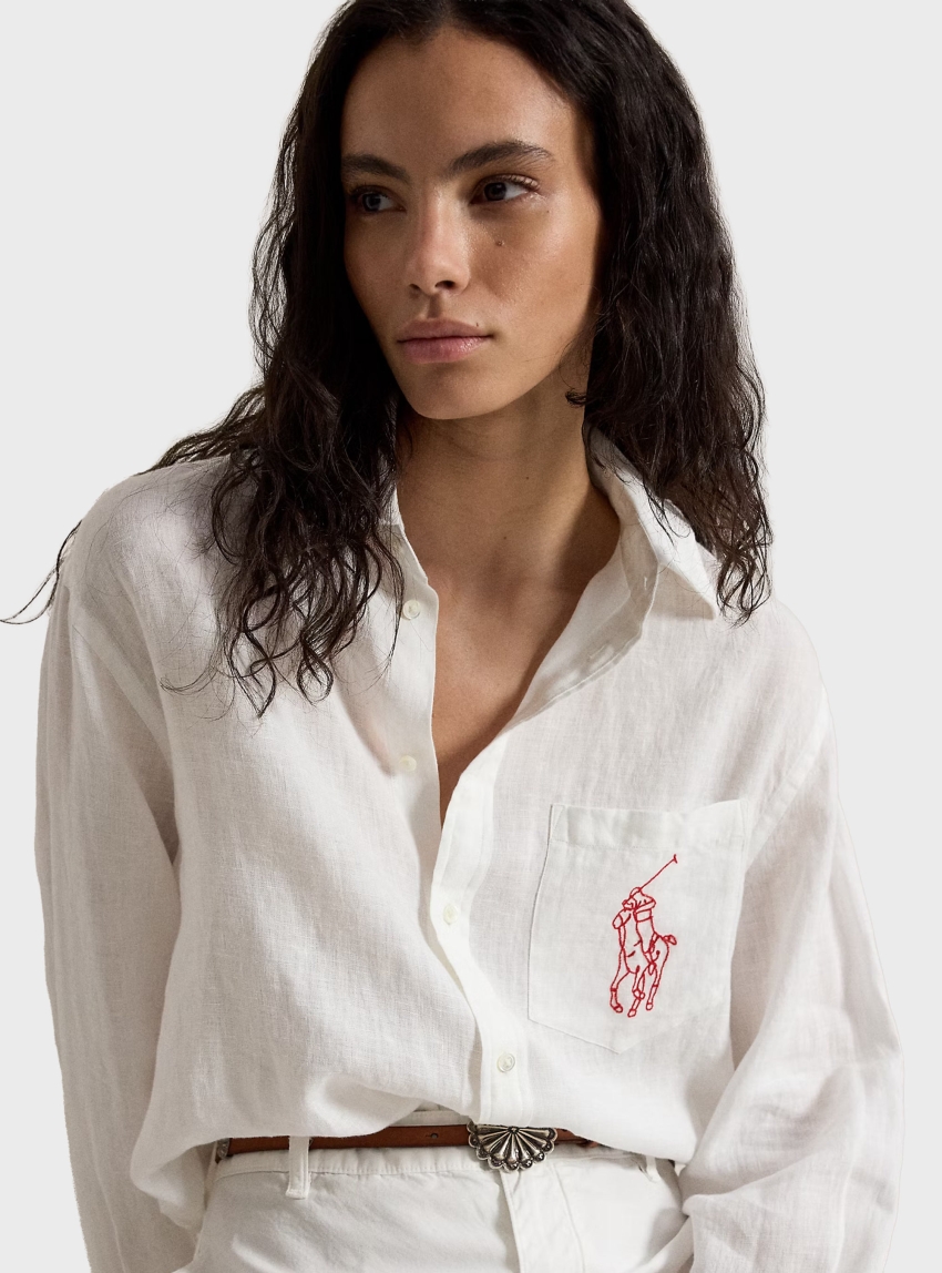 Polo Ralph Lauren Oversize Fit Big Pony Linen Shirt - White