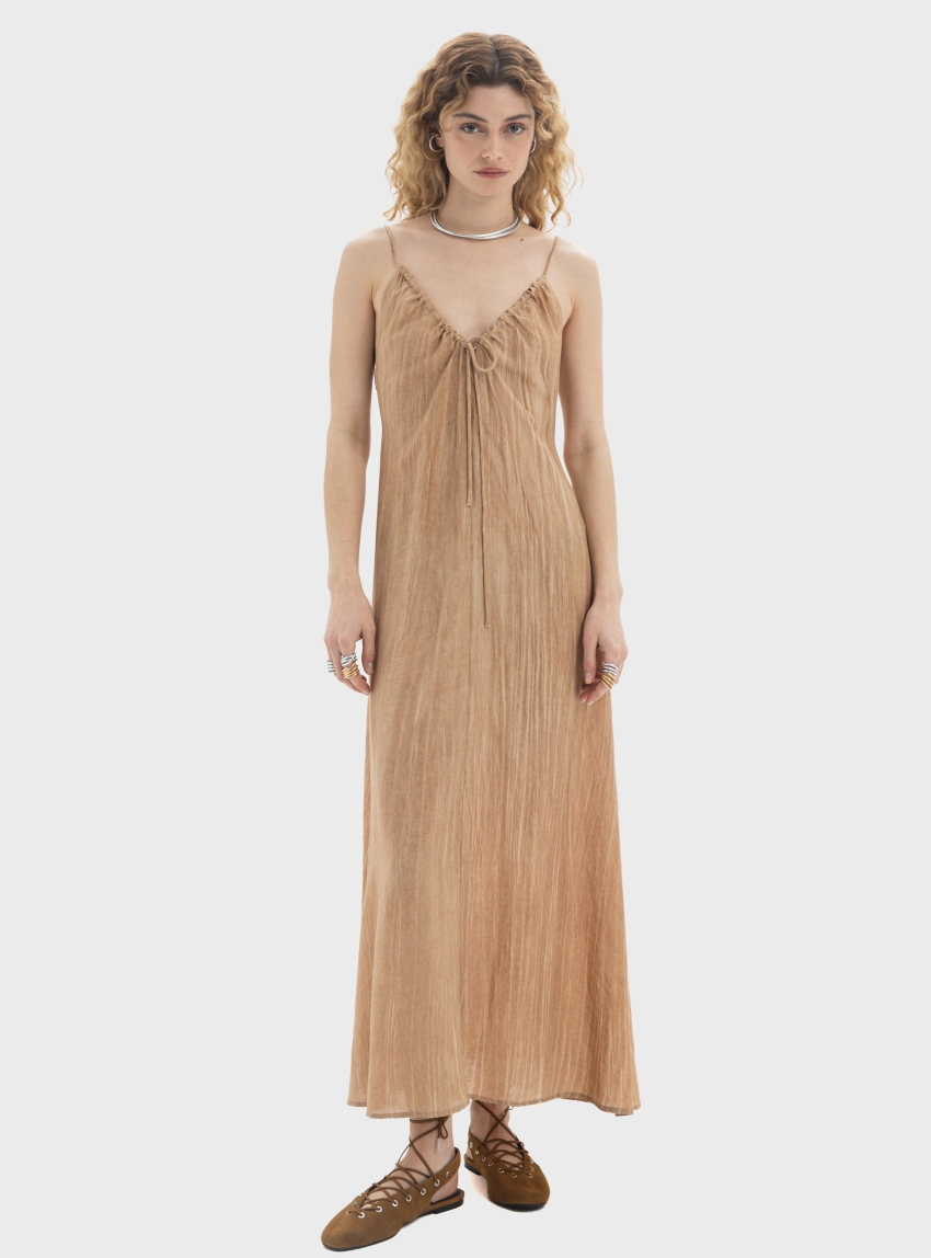 Black & Black  Drawstring Maxi Dress - Dark Beige
