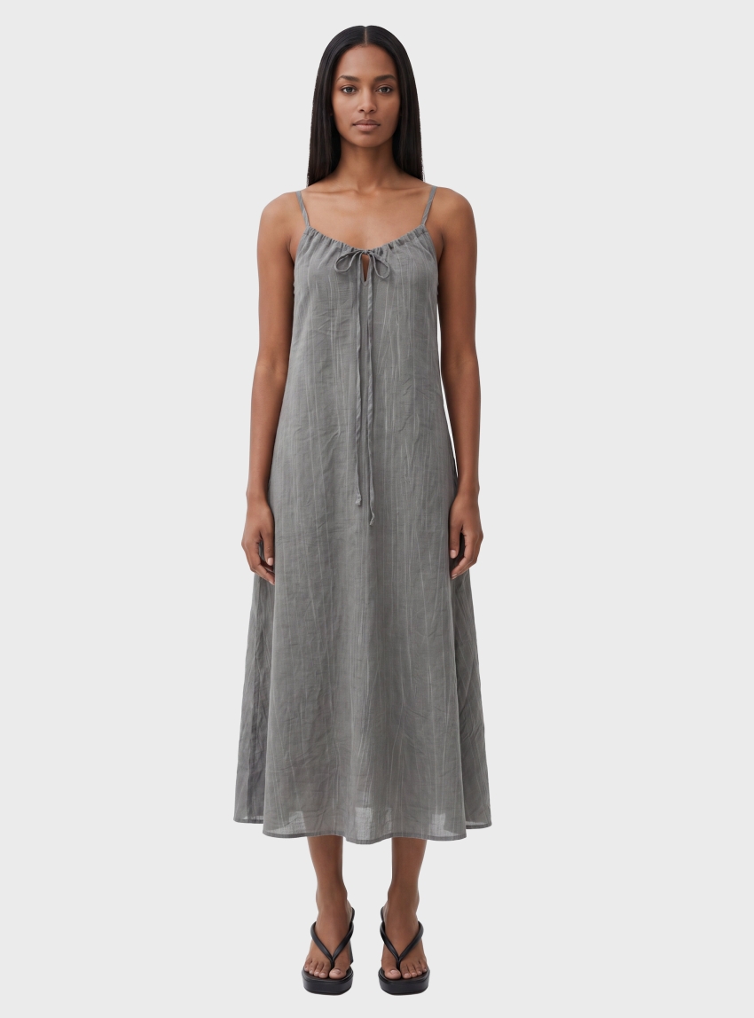 Black & Black  Drawstring Maxi Dress - Grey