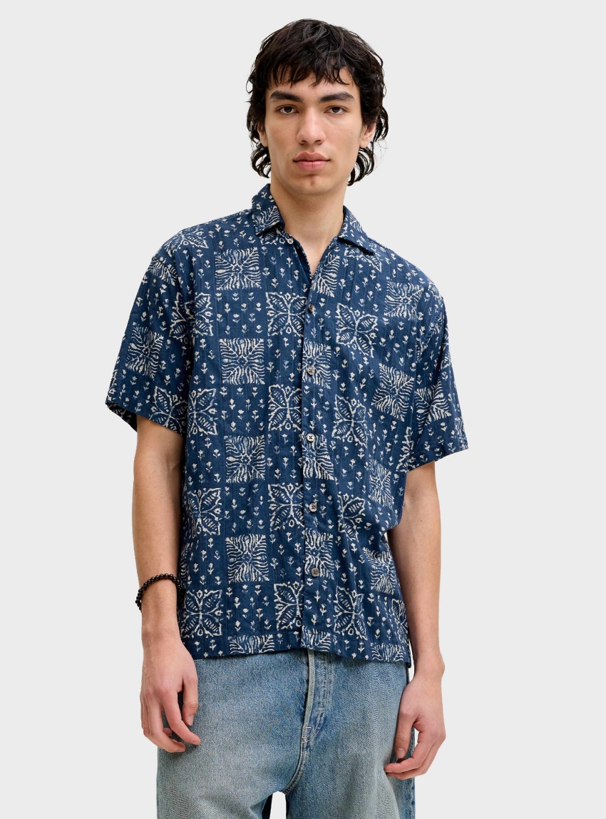 Jack & Jones Premium Lyon Print Dobby Shirt - Blue