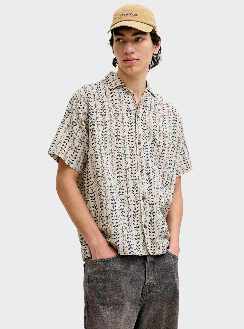 Jack & Jones Premium Lyon Print Dobby Shirt - Beige