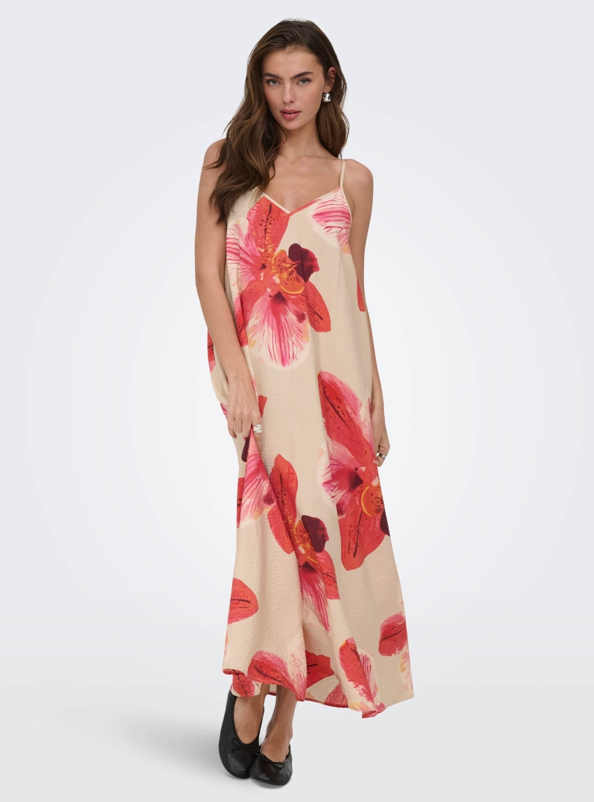 Only Resi-Elanor Strap Big Flowr Dress - Beige