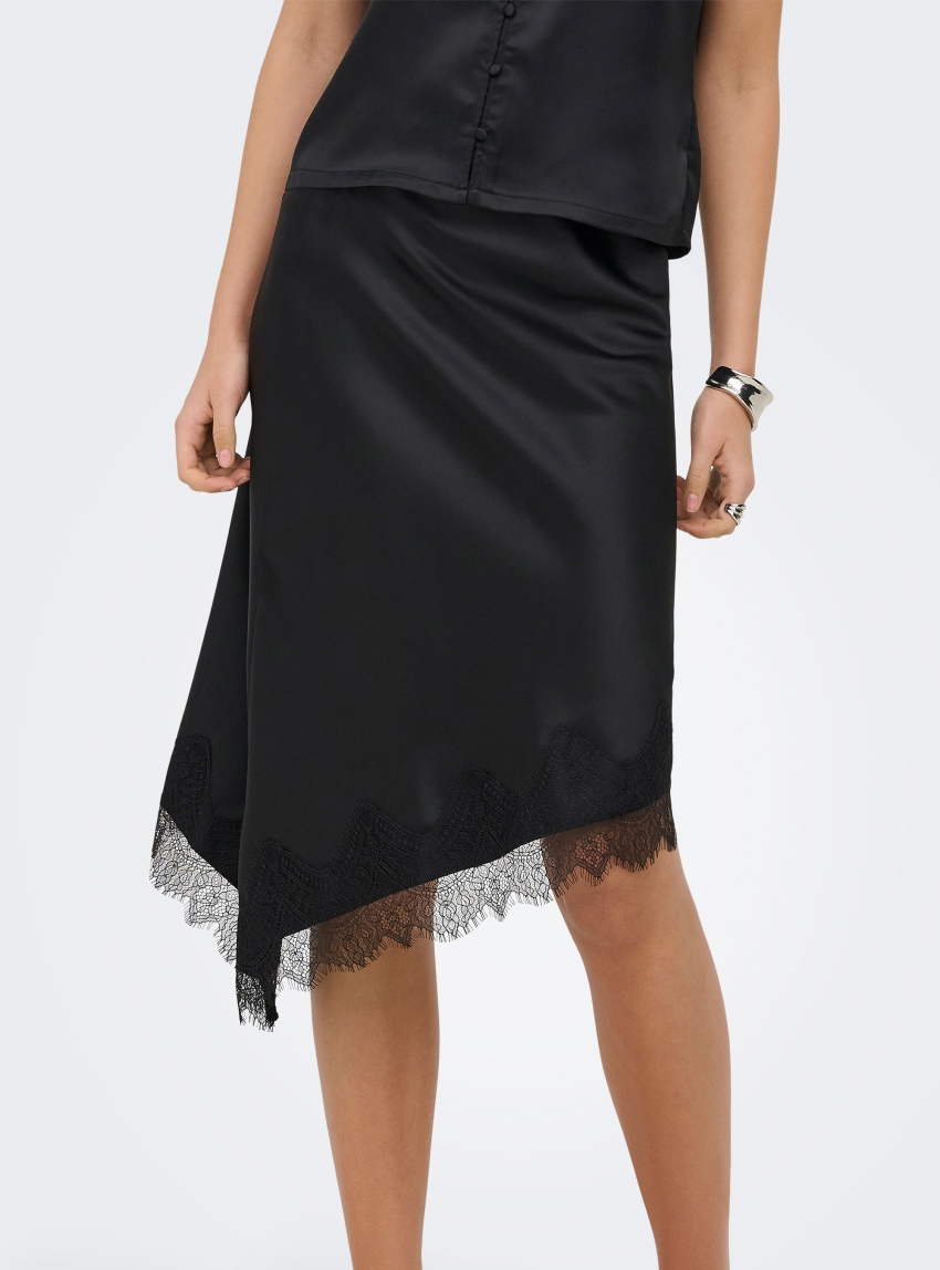 Only Faraya Satin Lace Skirt - Black