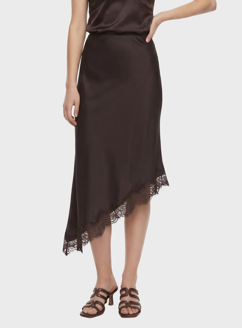 Only Faraya Satin Lace Skirt - Brown