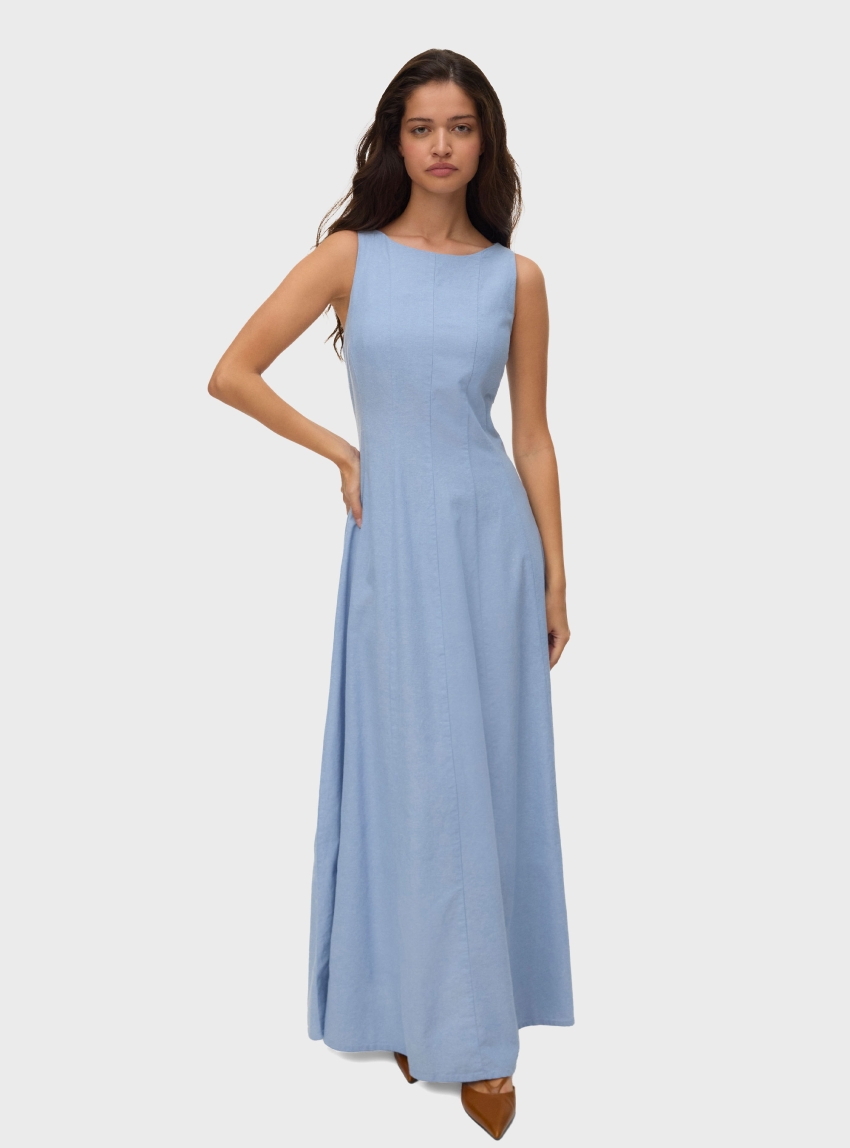 Vero Moda Norma Maxi Chambray Dress - Light Blue