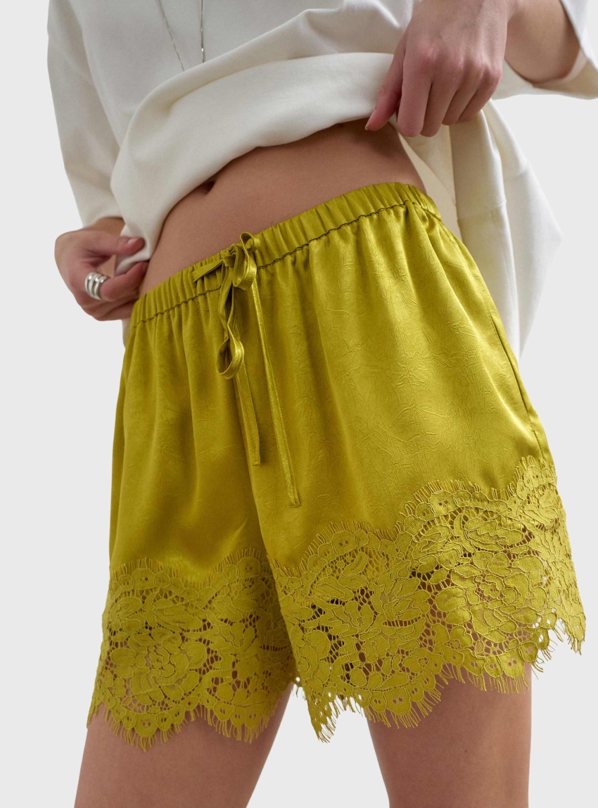 Topshop Lotte Crinkle A-Line Mini Shorts - Lime
